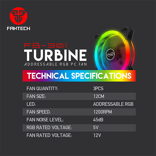 FANTECH FB-301 TURBINE RGB FAN 3n1 W/ Hub and Remote Control